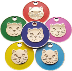 Cat pet tag with enamelled cat face
